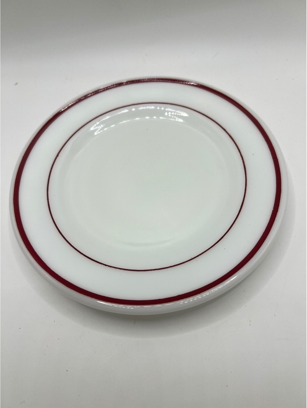 1950’s 1960’s Corning #40 Milk Glass White Burgundy Stripe Salad Dessert Plate